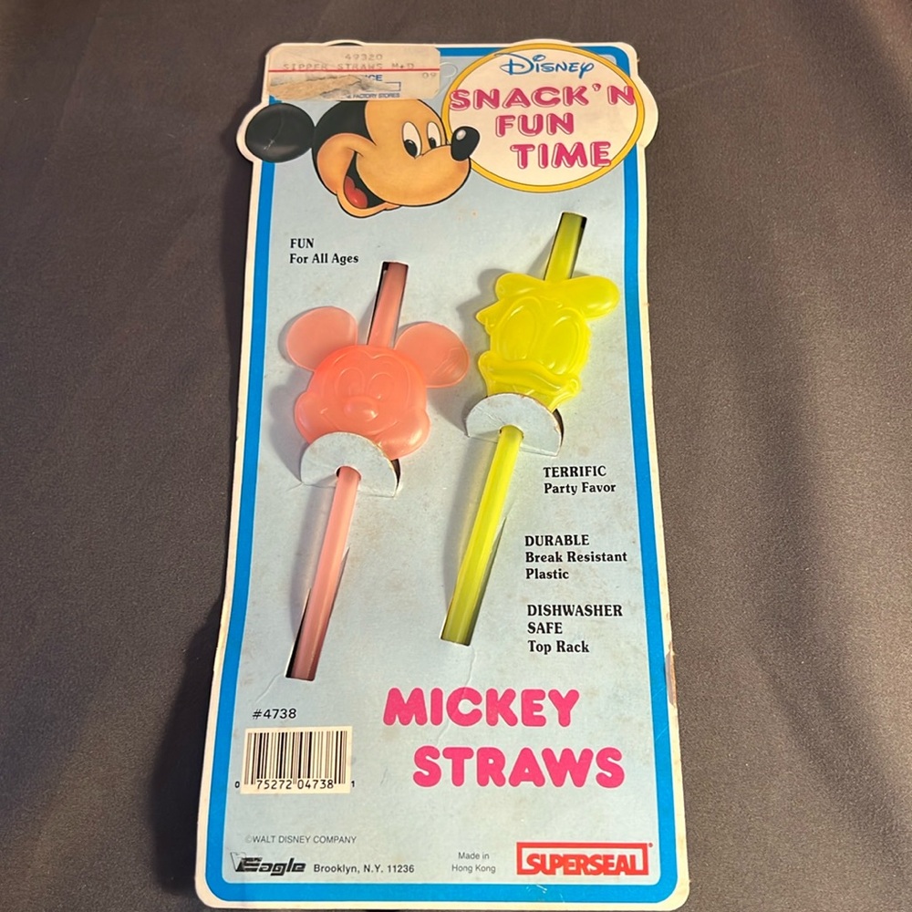 Vintage 1980's Disney Mickey Mouse Snack'n Fun Time Straw Set NEW NOS Scarce